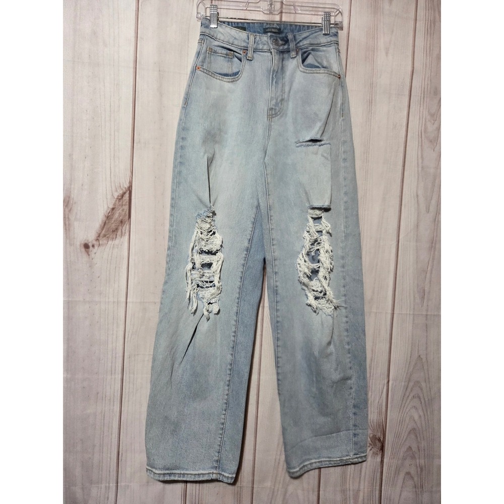 Wild Fable Highest Rise Baggy Jeans Light Wash Distressed Shredded Size 00/24R